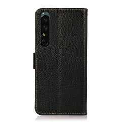 KHAZNEH Side-Magnetic Litchi Genuine Leather RFID Phone Case, For Sony Xperia 1 IV