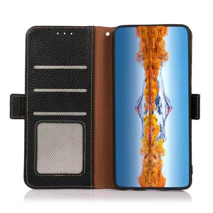 KHAZNEH Side-Magnetic Litchi Genuine Leather RFID Phone Case, For Sony Xperia 1 IV