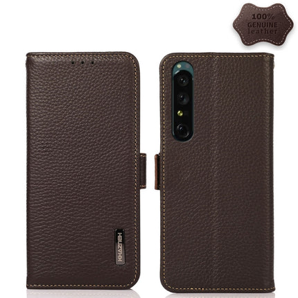 KHAZNEH Side-Magnetic Litchi Genuine Leather RFID Phone Case, For Sony Xperia 1 IV