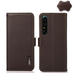 KHAZNEH Side-Magnetic Litchi Genuine Leather RFID Phone Case, For Sony Xperia 1 IV