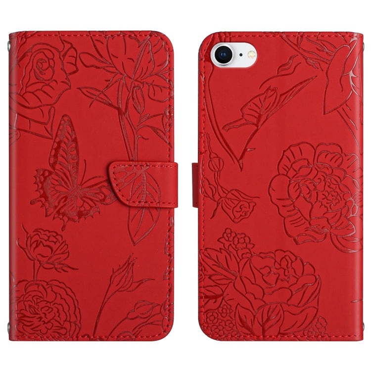 Skin Feel Butterfly Peony Embossed Leather Phone Case, For iPhone SE 2022 / SE 2020 / 8 / 7, For iPhone 8 Plus / 7 Plus, For iPhone 11, For iPhone 11 Pro