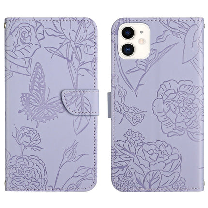 Skin Feel Butterfly Peony Embossed Leather Phone Case, For iPhone 11 Pro Max, For iPhone 12, For iPhone 12 mini, For iPhone 12 Pro