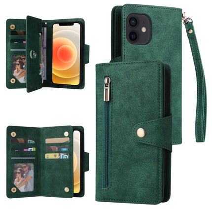 Rivet Buckle 9 Cards Three Fold Leather Phone Case, For iPhone 12, For iPhone 12 mini, For iPhone 12 Pro Max, For iPhone 13 mini