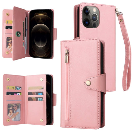 Rivet Buckle 9 Cards Three Fold Leather Phone Case, For iPhone 12, For iPhone 12 mini, For iPhone 12 Pro Max, For iPhone 13 mini