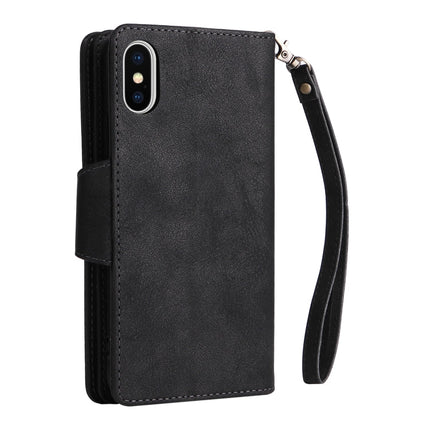 Rivet Buckle 9 Cards Three Fold Leather Phone Case, For iPhone X/XS, For iPhone XR, For iPhone XS Max, For iPhone 11 Pro Max