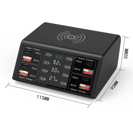 838w 9 in 1 100W 4 PD 3.0 USB-C / Type-C + 4 QC 3.0 USB Ports Smart Digital Display Wireless Charger,, EU Plug, US Plug, UK Plug, AU Plug