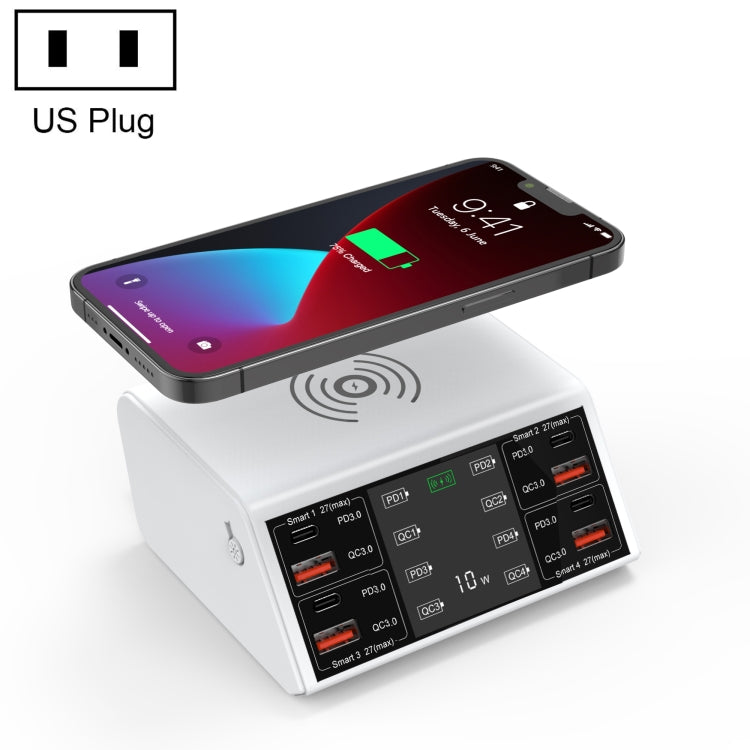 838w 9 in 1 100W 4 PD 3.0 USB-C / Type-C + 4 QC 3.0 USB Ports Smart Digital Display Wireless Charger,, EU Plug, US Plug, UK Plug, AU Plug