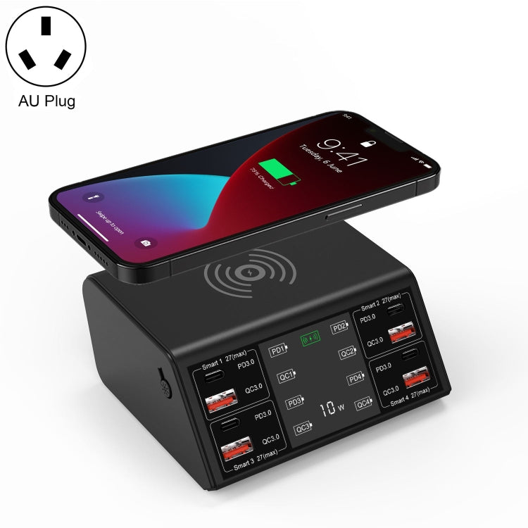 838w 9 in 1 100W 4 PD 3.0 USB-C / Type-C + 4 QC 3.0 USB Ports Smart Digital Display Wireless Charger,, EU Plug, US Plug, UK Plug, AU Plug