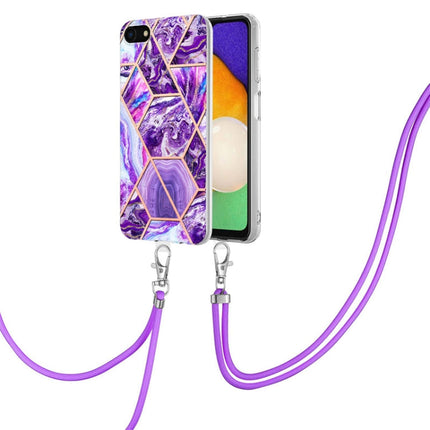 Electroplating Splicing Marble TPU Phone Case with Lanyard, For iPhone SE 2022 / SE 2020 / 8 / 7