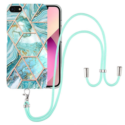 Electroplating Splicing Marble TPU Phone Case with Lanyard, For iPhone SE 2022 / SE 2020 / 8 / 7