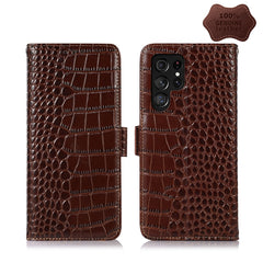 Crocodile Top Layer Cowhide Leather Phone Case, For Samsung Galaxy S21 FE 5G, For Samsung Galaxy S22+ 5G, For Samsung Galaxy S22 Ultra 5G, For Samsung Galaxy S22 5G