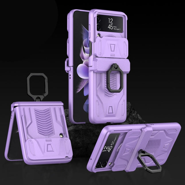 GKK Sliding Camshield Magnetic Armor Flip Phone Case with Ring Holder, For Samsung Galaxy Z Flip3 5G