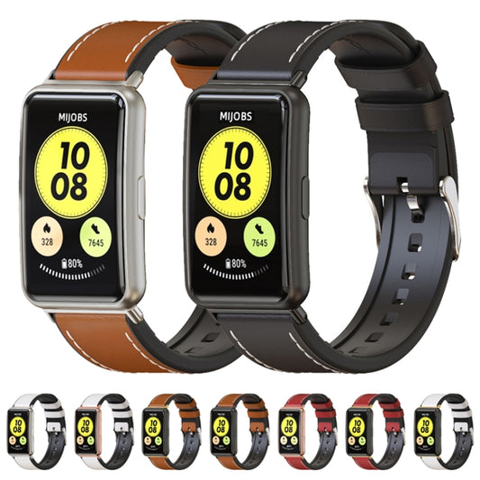 Mijobs Cowhide Leather Watch Band, For Huawei Watch Fit