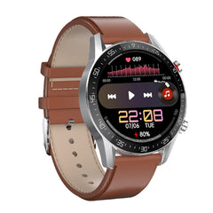 SK7Plus 1.28 inch IPS Screen Leather Strap Smart Watch, Support Bluetooth Call/Sleep Monitoring, Leather Strap (Black), Leather Strap (Brown)