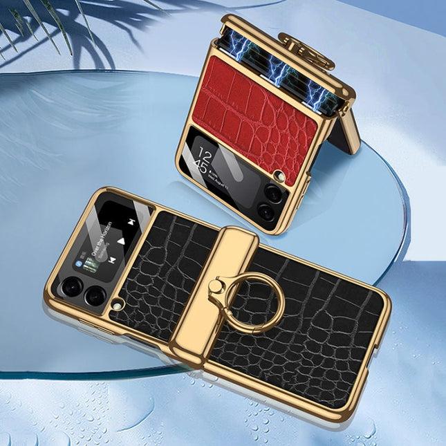 GKK Integrated Plating + Leather Flip Phone Case, For Samsung Galaxy Z Flip3 5G