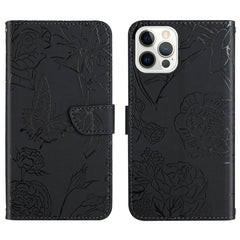 Skin Feel Butterfly Peony Embossed Leather Phone Case, For iPhone 14, For iPhone 14 Plus, For iPhone 14 Pro, For iPhone 14 Pro Max
