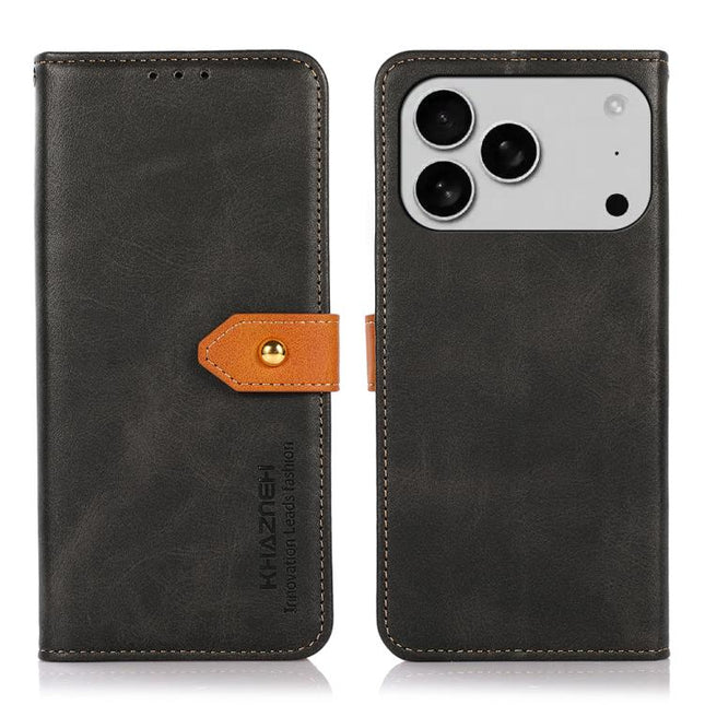 KHAZNEH Dual-color Cowhide Texture Flip Leather Phone Case, For iPhone 17e / 16e, For iPhone 17 Pro Max, For iPhone 17 Pro, For iPhone 17, For iPhone Air, For iPhone 16 Pro Max