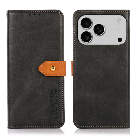 KHAZNEH Dual-color Cowhide Texture Flip Leather Phone Case, For iPhone 17 Pro Max, For iPhone 17 Pro, For iPhone 17, For iPhone 17 Air, For iPhone 16e, For iPhone 16 Pro Max