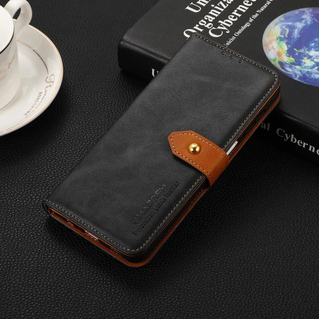 KHAZNEH Dual-color Cowhide Texture Flip Leather Phone Case, For iPhone 17e / 16e, For iPhone 17 Pro Max, For iPhone 17 Pro, For iPhone 17, For iPhone Air, For iPhone 16 Pro Max