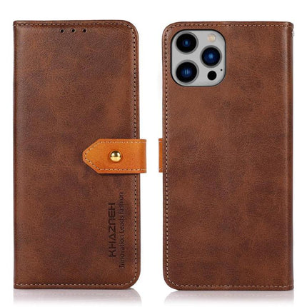 KHAZNEH Dual-color Cowhide Texture Flip Leather Phone Case, For iPhone 15, For iPhone 14 Plus, For iPhone 14, For iPhone 14 Pro, For iPhone 14 Pro Max