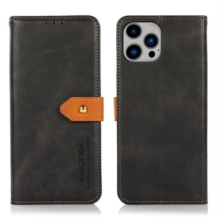 KHAZNEH Dual-color Cowhide Texture Flip Leather Phone Case, For iPhone 15, For iPhone 14 Plus, For iPhone 14, For iPhone 14 Pro, For iPhone 14 Pro Max