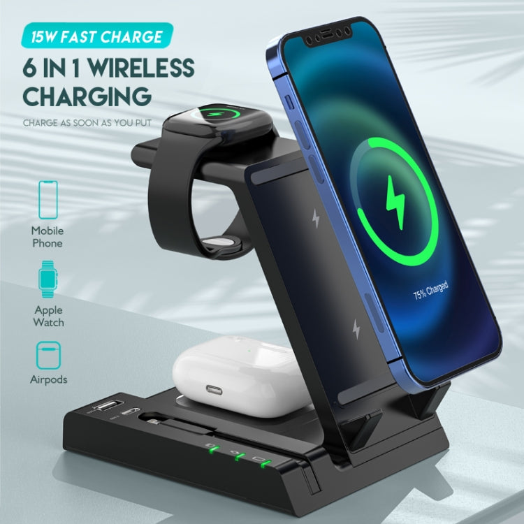 D2 15W Max 6 in 1 Multifunction Fast Wireless Charger Holder