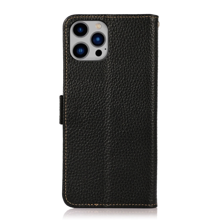 KHAZNEH Side-Magnetic Litchi Genuine Leather RFID Phone Case, For iPhone 14 Plus, For iPhone 14 Pro Max, For iPhone 14 Pro, For iPhone 14