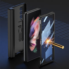 GKK Magnetic Hinge Plain Leather Phone Flip Case with Pen Box, For Samsung Galaxy Z Fold3 5G