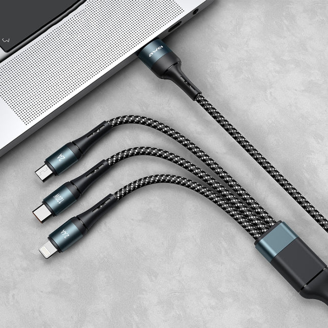 awei CL-972 Type-C / USB-C + 8 Pin + Micro USB 3 In 1 Fast Charging Data Cable, Length: 1.2m