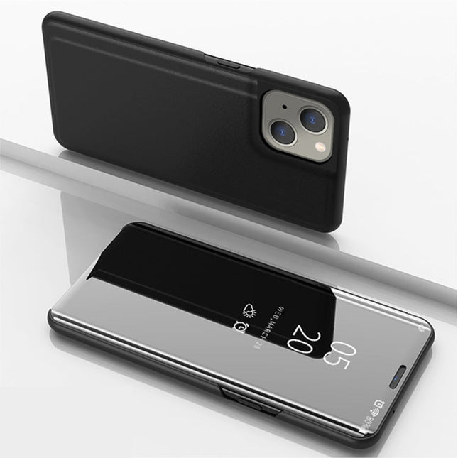 Plated Mirror Horizontal Flip Leather Phone Case with Holder, For iPhone 14, For iPhone 14 Plus, For iPhone 14 Pro