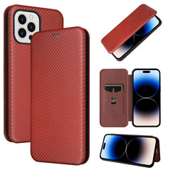 Carbon Fiber Texture Magnetic Flip Leather Phone Case, For iPhone 14, For iPhone 14 Plus, For iPhone 14 Pro, For iPhone 14 Pro Max