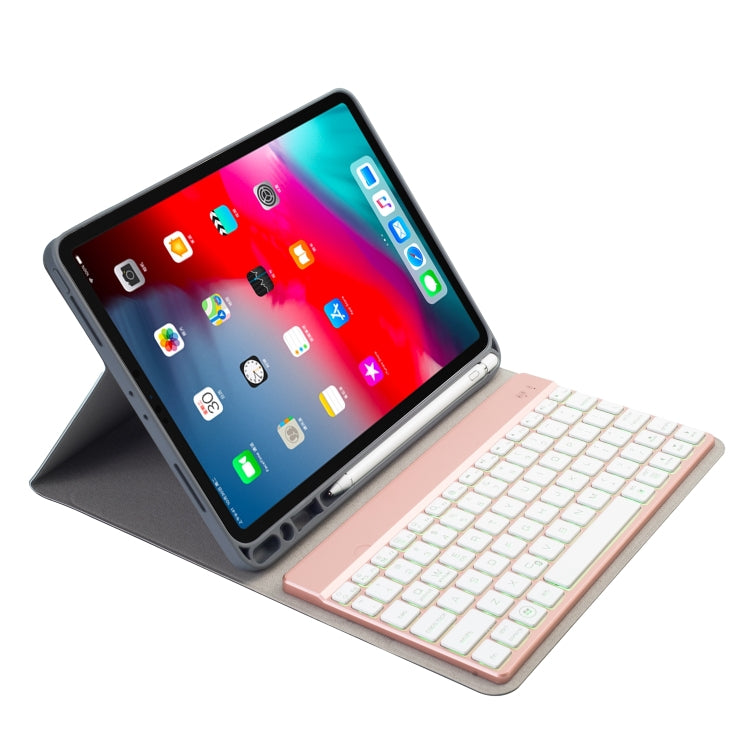 RK11A Backlight TPU Multi Color Light Bluetooth Keyboard Horizontal Flip Leather Case for iPad Pro 11 2020 / 2018 with Holder & Pen Slot