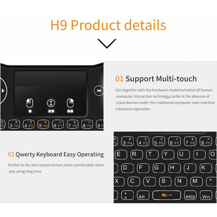 H9 2.4GHz Mini Wireless Air Mouse QWERTY Keyboard with White Backlight & Touchpad for PC, TV, with White Backlight