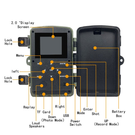 PR1000 2 Inch LCD Screen Infrared Night Vision Motion Wildlife Hunting Trail Camera, PR1000