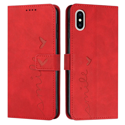 Skin Feel Heart Pattern Leather Phone Case, For iPhone XS / X, For iPhone XS Max, For iPhone XR, For iPhone SE 2022 / SE 2020 / 8 / 7