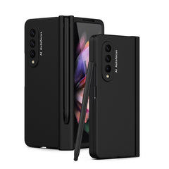 Macaron Hinge Phone Case with Stylus Pen Fold Edition & Protective Film, For Samsung Galaxy Z Fold3 5G