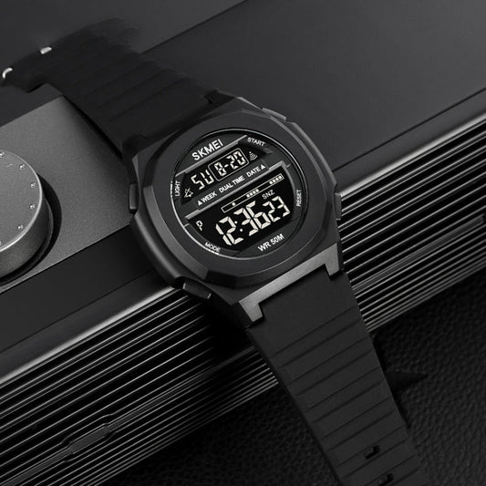 SKMEI 1821 Stainless Steel Buckle Silicone Strap Electronic Watch