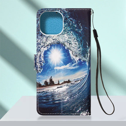 Painted Flat Texture Leather Case with Lanyard & Card Slot & Wallet & Holder, For iPhone 14, For iPhone 14 Plus, For iPhone 14 Pro