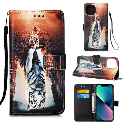 Painted Flat Texture Leather Case with Lanyard & Card Slot & Wallet & Holder, For iPhone 14, For iPhone 14 Plus, For iPhone 14 Pro