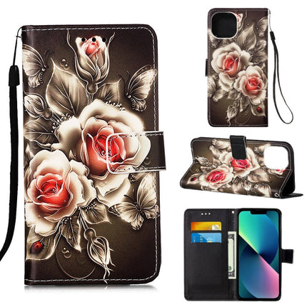 Painted Flat Texture Leather Case with Lanyard & Card Slot & Wallet & Holder, For iPhone 14, For iPhone 14 Plus, For iPhone 14 Pro