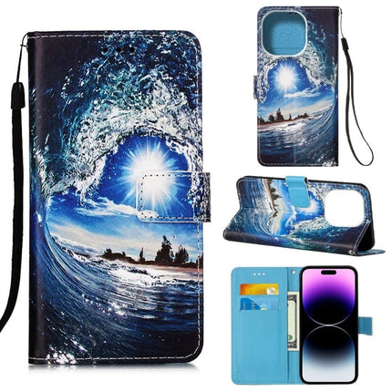 Painted Flat Texture Leather Case with Lanyard & Card Slot & Wallet & Holder, For iPhone 14, For iPhone 14 Plus, For iPhone 14 Pro
