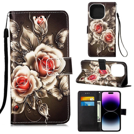 Painted Flat Texture Leather Case with Lanyard & Card Slot & Wallet & Holder, For iPhone 14, For iPhone 14 Plus, For iPhone 14 Pro