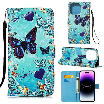 Painted Flat Texture Leather Case with Lanyard & Card Slot & Wallet & Holder, For iPhone 14 Pro Max