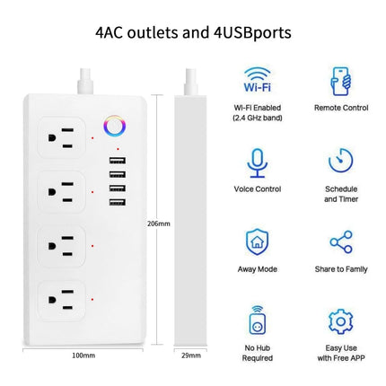 SM-SO301-U 2500W 4 Holes + 4 USB Smart Power Strip, US Plug, ZigBee 10A, WiFi 10A