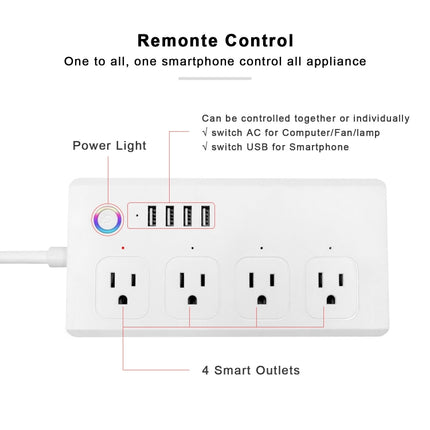 SM-SO301-U 2500W 4 Holes + 4 USB Smart Power Strip, US Plug, ZigBee 10A, WiFi 10A