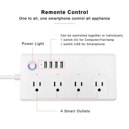 SM-SO301-U 2500W 4 Holes + 4 USB Smart Power Strip, US Plug, ZigBee 10A, WiFi 10A