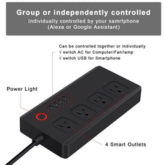 SM-SO301-U 2500W 4 Holes + 4 USB Smart Power Strip, US Plug, WiFi 10A, ZigBee 10A