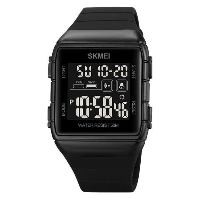 SKMEI 1960 Stainless Steel Buckle Silicone Strap Waterproof Electronic Watch, 1960 Black and Black Machine, 1960 Blue, 1960 Black Gold, 1960 Black and White Machine