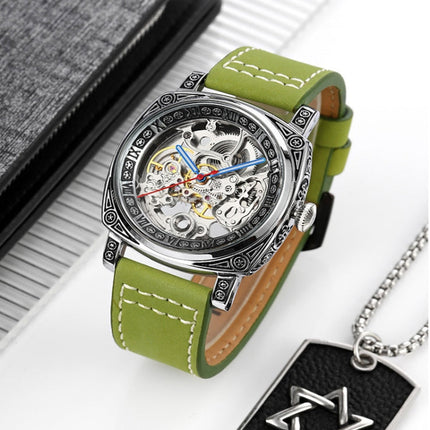 SKMEI 9271 Stainless Steel Buckle Leather Strap Waterproof Mechanical Watch