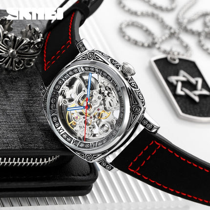 SKMEI 9271 Stainless Steel Buckle Leather Strap Waterproof Mechanical Watch